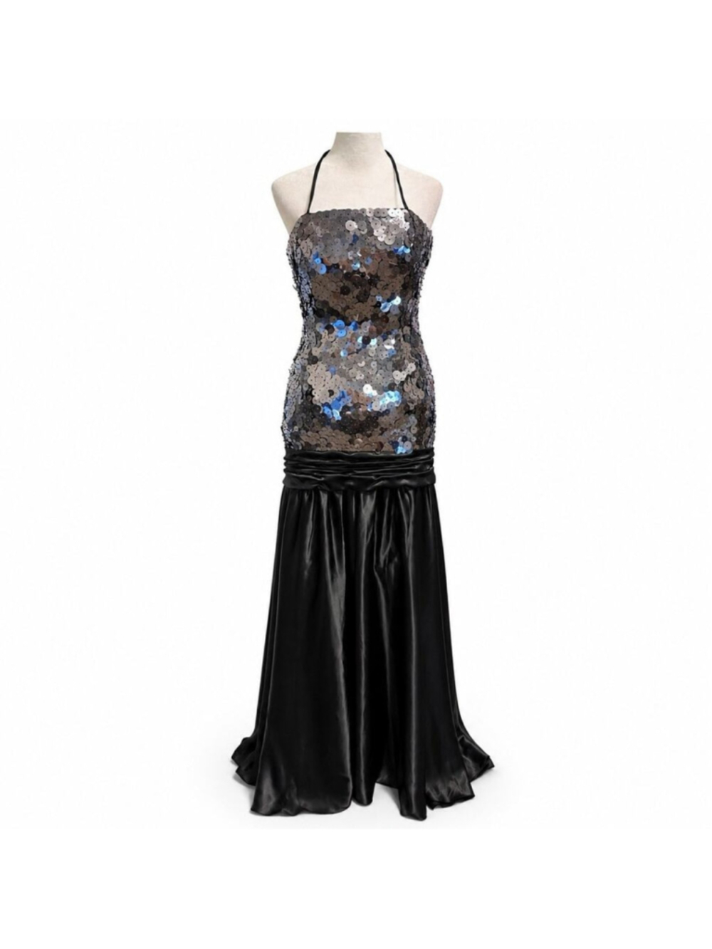VTG 90s Flirt Maggie Sottero Drop Waist Corset Satin Sequin Disc Prom Dress 8
